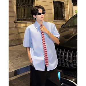 现货 25领带制服感男士撞色JK制服短袖衬衫dx257-p68图片