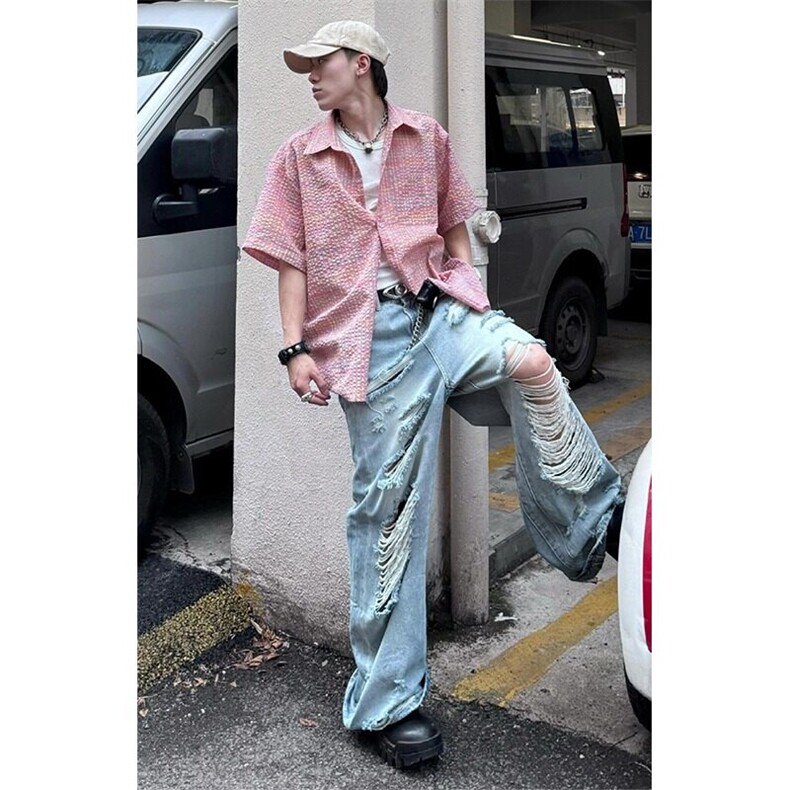 美式泡泡纱短袖T恤衬衫男女夏季情侣薄款设计感半袖宽松速干外套,男装T恤,星座813-3