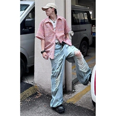 美式泡泡纱短袖T恤衬衫男女夏季情侣薄款设计感半袖宽松速干外套，男装T恤，星座813-3
