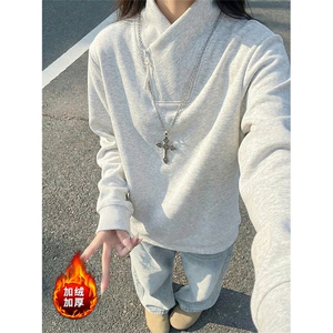 加厚加绒立领斜半拉链卫衣冬季美式打底衫男女D54167-TP35不,红色斜挎包搭配衣服图片图片