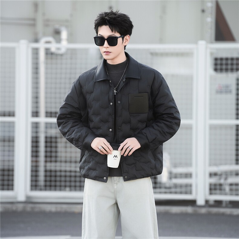 大货90白鸭绒翻领拼皮高级感男装羽绒服C317-26762-P285,男装羽绒服,电商C317