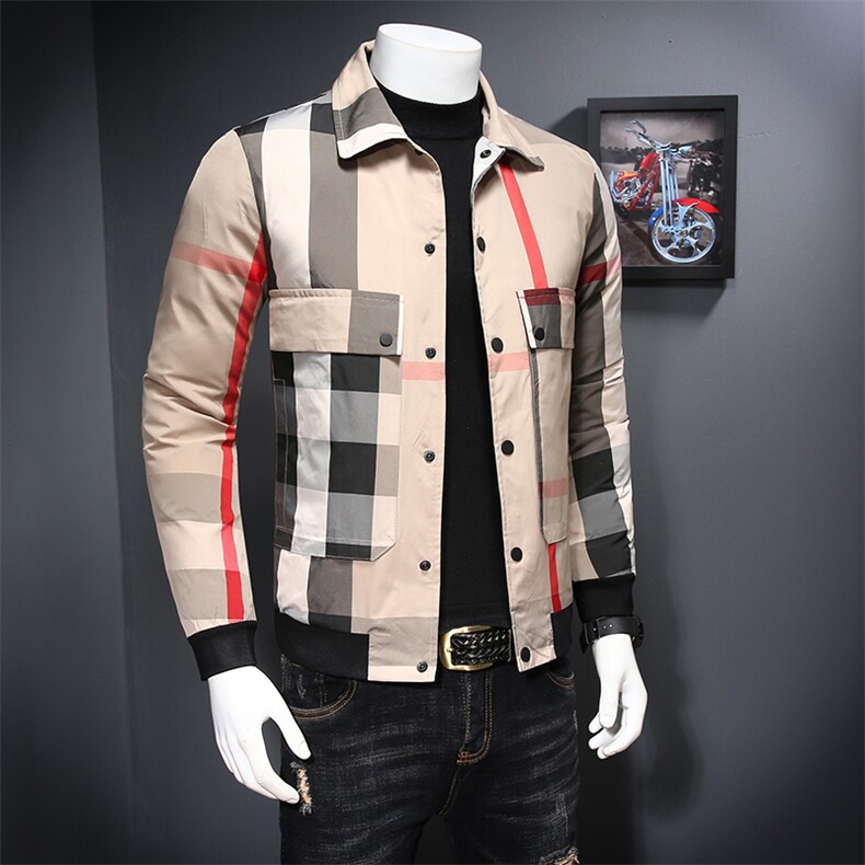 A7006冬季新款加厚翻领格子保暖棉服P235,男装棉衣,钱塘2010-1