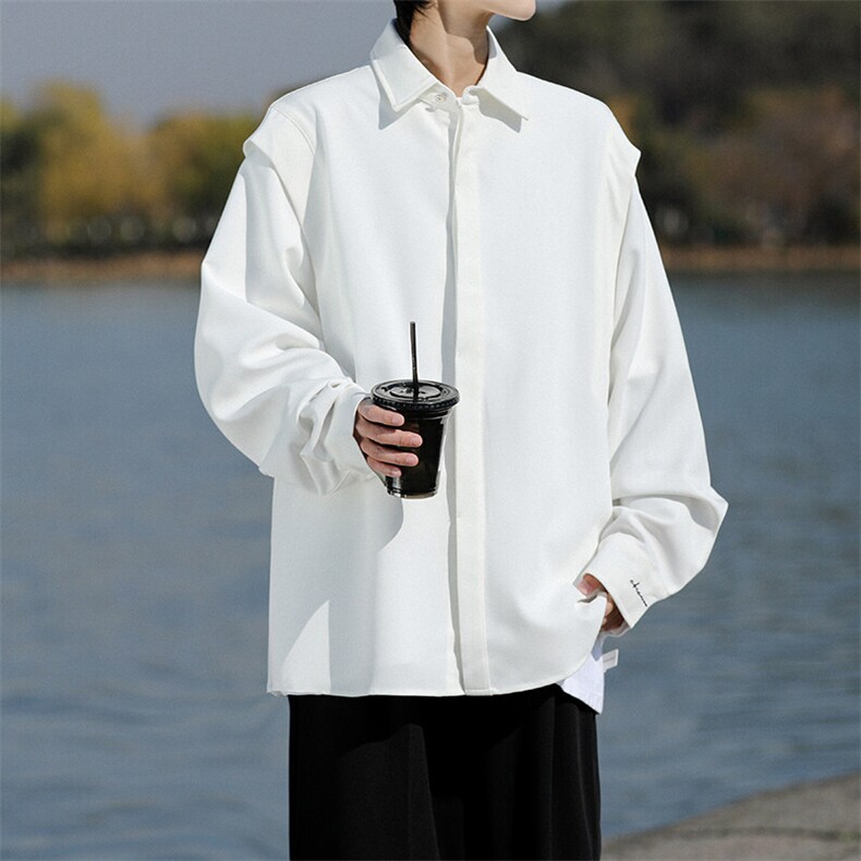 8XL-M春夏假两件衬衫长袖大码痞帅高级感衬衣垂感外套CS9005/P60,男装衬衫,电商B238