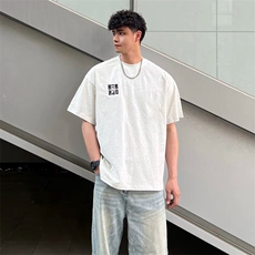万针全刺绣工艺抖音得物高品质260克重磅纯棉双纱美式高街短袖T恤，男装T恤，电商A486-1