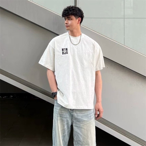 万针全刺绣工艺抖音得物高品质260克重磅纯棉双纱美式高街短袖T恤图片