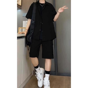 夏季林社长同款泡泡格短袖男女工装短袖衬衫套装TZ555-P55图片