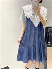 拼接牛仔连衣裙，女装连衣裙，日の谷