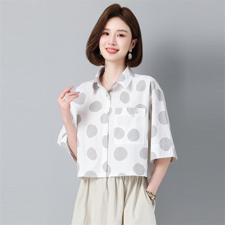 2025年夏新款文艺印花款上衣宽松休闲款纯棉,女装衬衫,秋牧寒烟