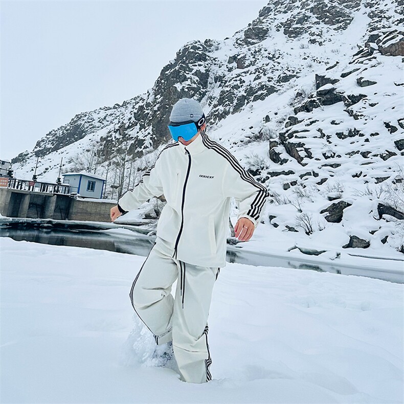 2024春季户外防风防水条纹撞色滑雪服套装男女登山服TZ031-P235，男装休闲套装，电商A001