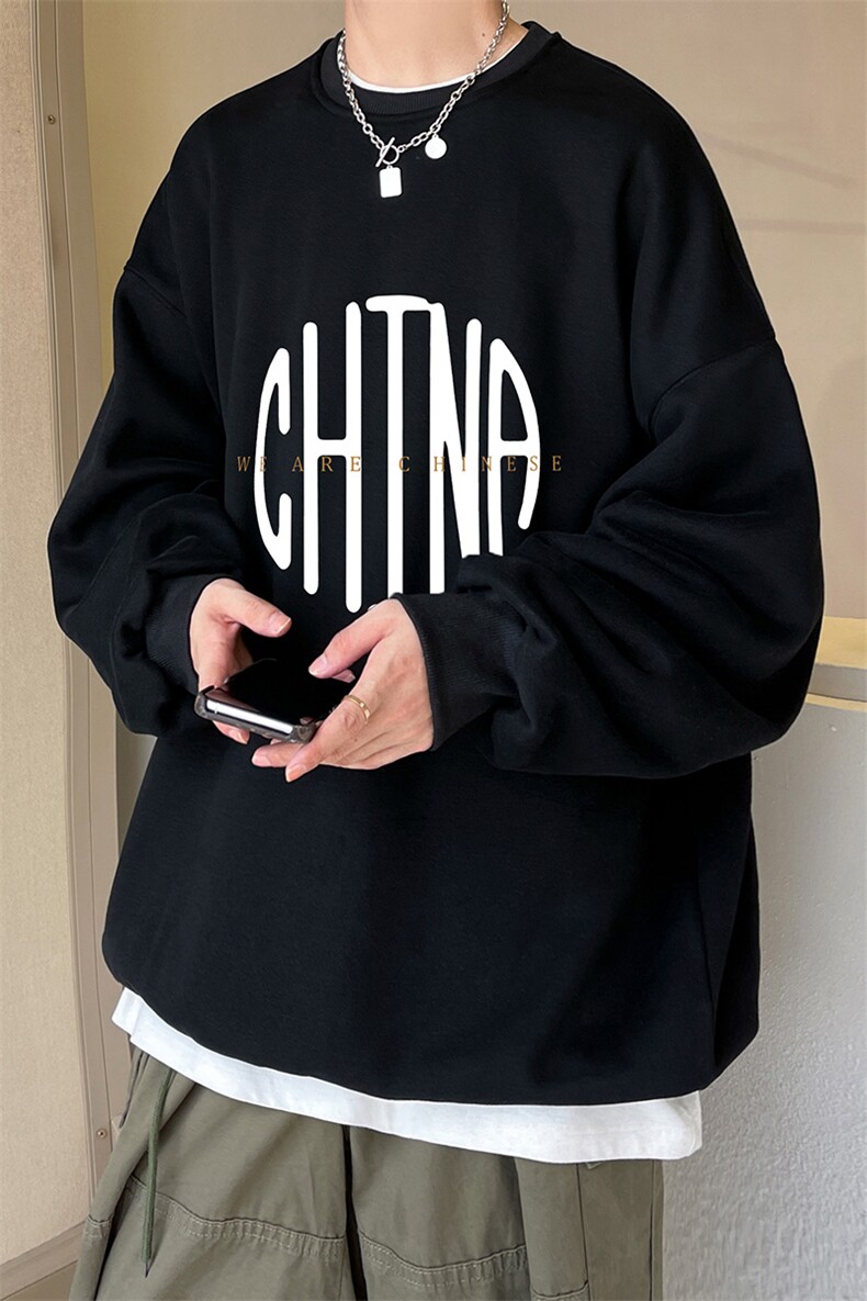 秋季港风男china字母印花圆领长袖套头大码卫衣A071-W557-P40,男装卫衣,电商A071