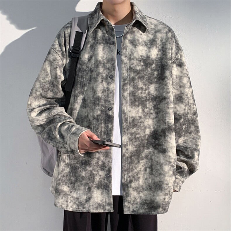 2025春季新款港风光影墙大码灯芯绒长袖衬衫M-5XHC24652-特P35，男装衬衫，电商A022