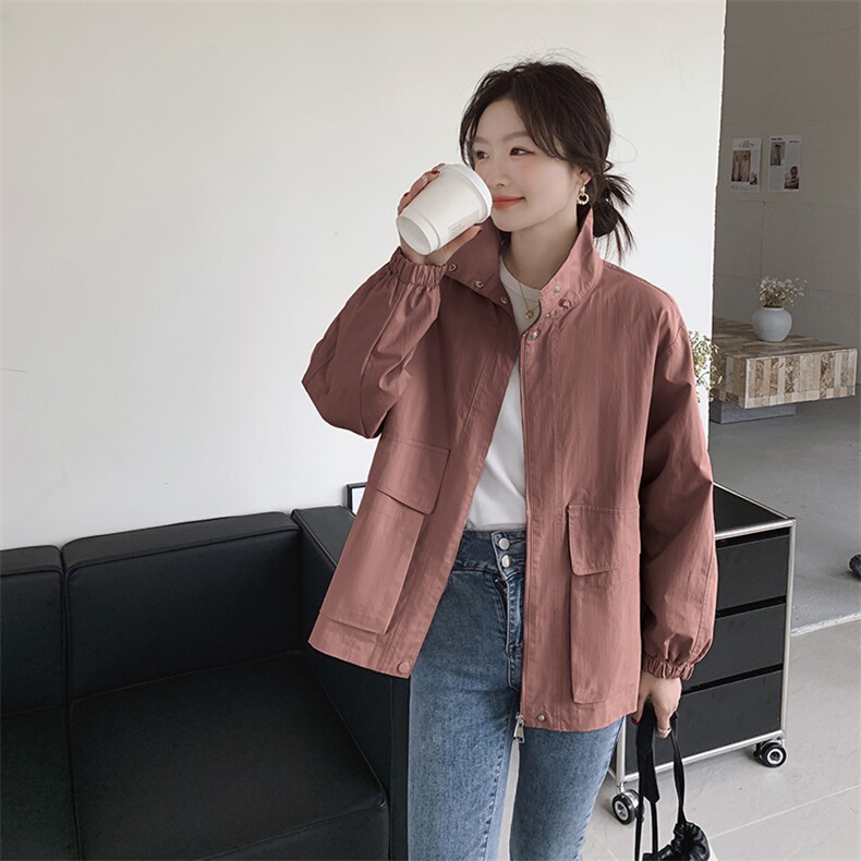 2025年秋季宽松型日韩休闲短款长袖立领学院风风衣外套年轻,女装风衣,秋牧寒烟