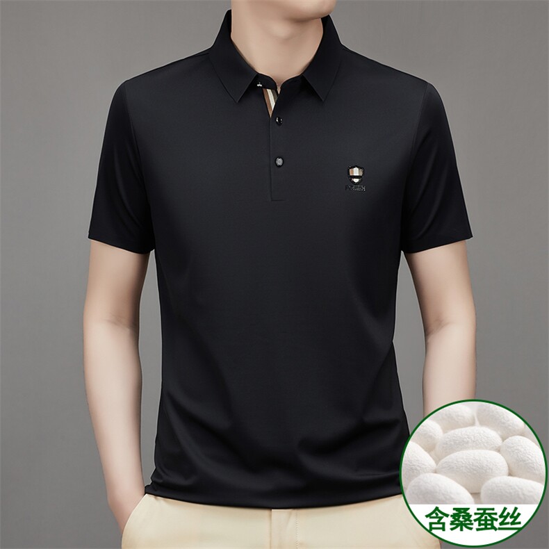 无痕短袖T恤男翻领纯色上衣爸爸夏装新款中年男士休闲半袖Polo衫,男装T恤,电商B212（原钱塘6029）