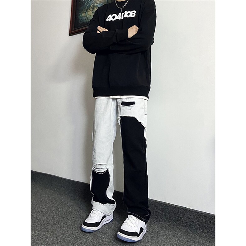 B221美式ins高街暗黑小众情侣个性破洞牛仔裤LK23046-P70控98,男装牛仔裤,电商B221
