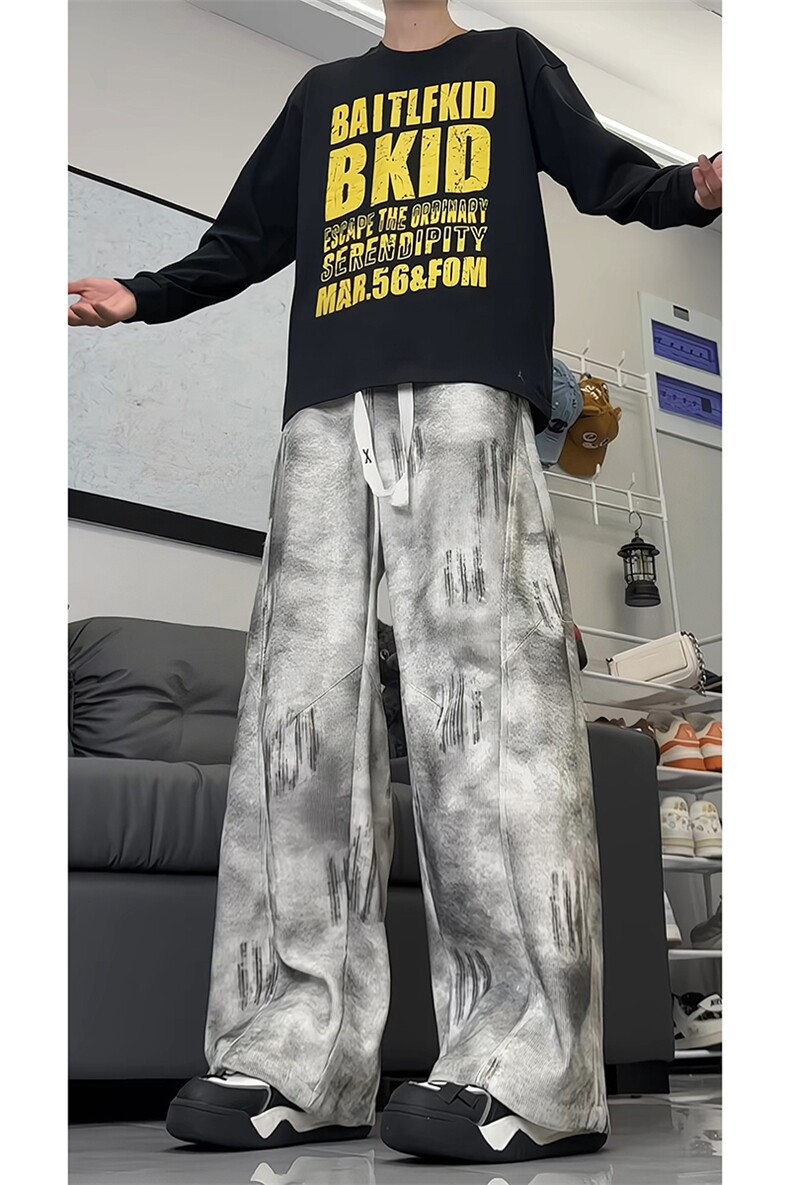 扎染脏脏裤子男秋季新款2025美式复古休闲弯刀裤-A2248TP45控79,男装休闲裤,电商B241