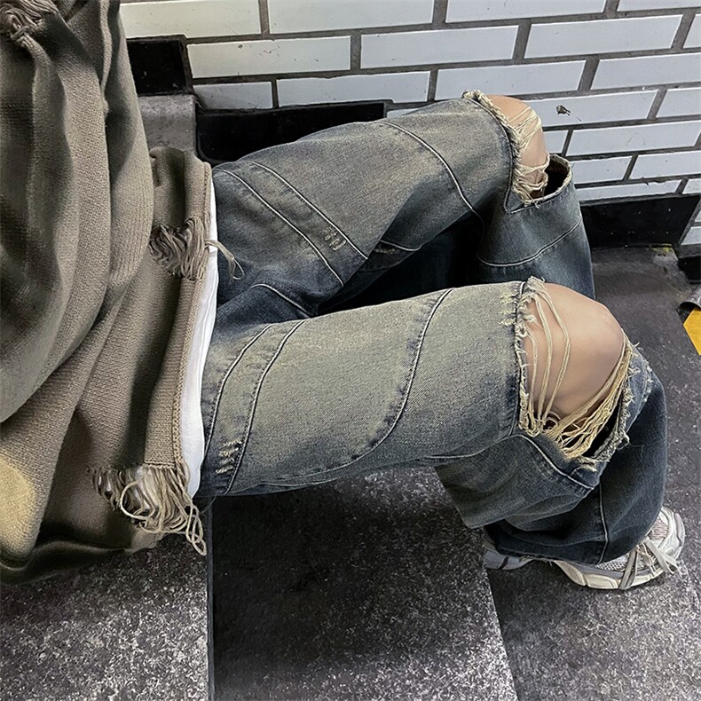 破洞牛仔裤男高街欧美慵懒韩风潮流文艺时尚潮裤N0826-P53,男装牛仔裤,星座308B-1
