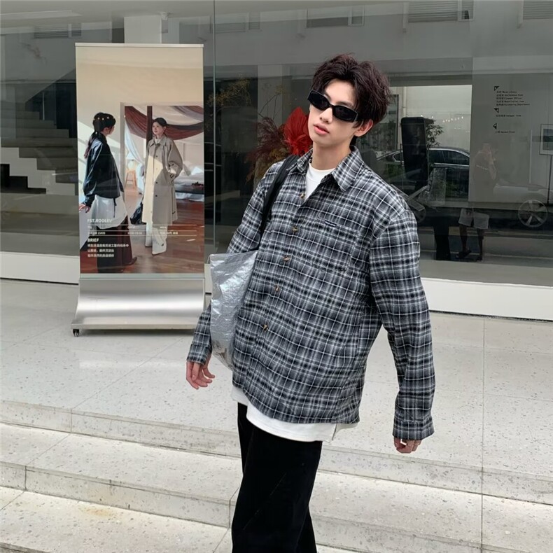 男士秋款格子衬衫2024新款QCS22P40,男装衬衫,星座1116-2