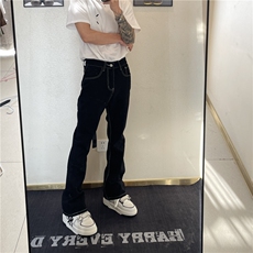 <自拍图>美式复古飘带微喇叭裤男高街显瘦修身牛仔裤Y9147-P48，男装牛仔裤，星座1109-4