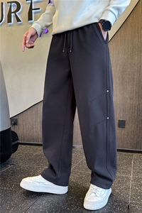 加绒加厚裤子男冬季2025新款休闲运动设计感弯刀裤A313-18259-P68图片