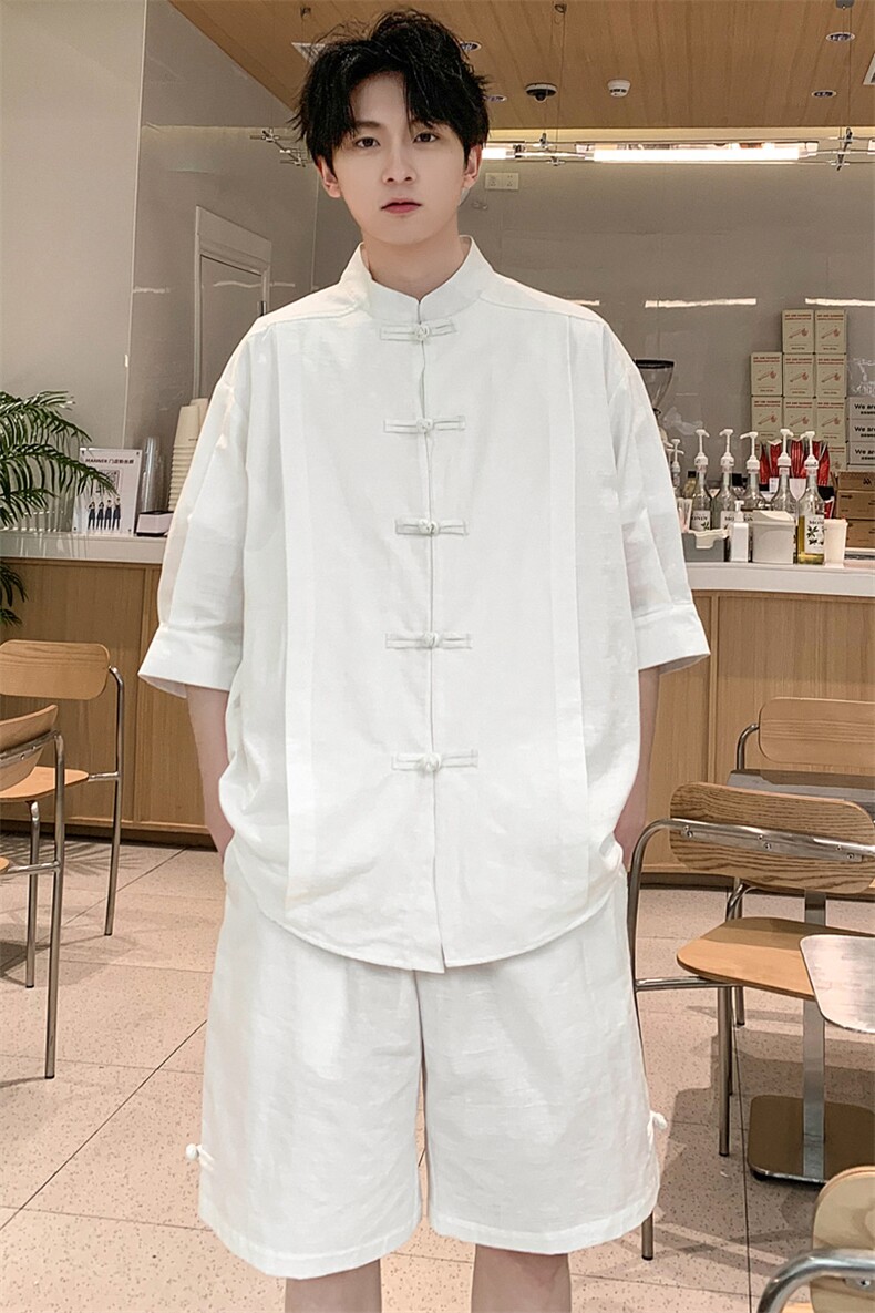 男装夏季短袖套装两件套新中式短裤宽松棉麻男装T033P95控138,男装休闲套装,电商A157