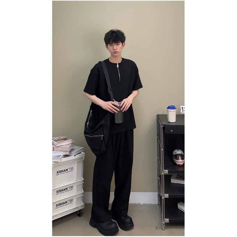 垫肩短袖T恤半拉链设计感半袖打底衫小众男T59网络图,男装T恤,星座1116A（原606A-3）