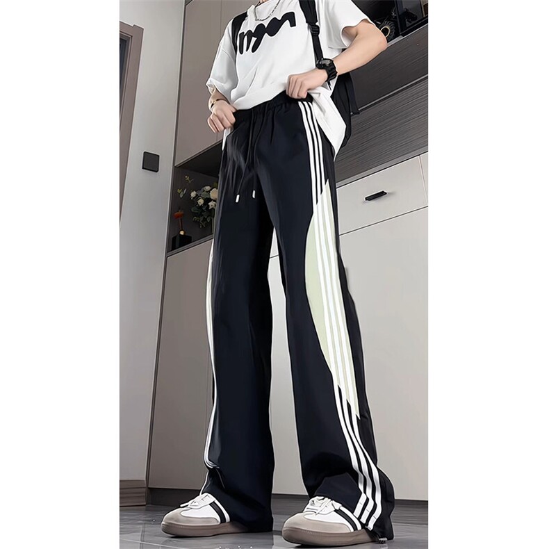 美式高街条纹速干冰丝裤子男夏薄款伞兵工装裤拼接运动裤KZ057P45,男装休闲裤,电商B312