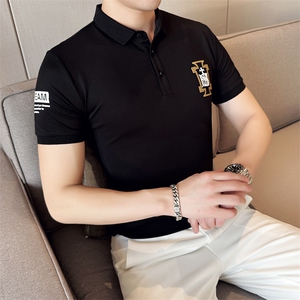 2024夏季新款 修身短袖POLO衫 韩版时尚印花T恤男D8807-p55控85图片