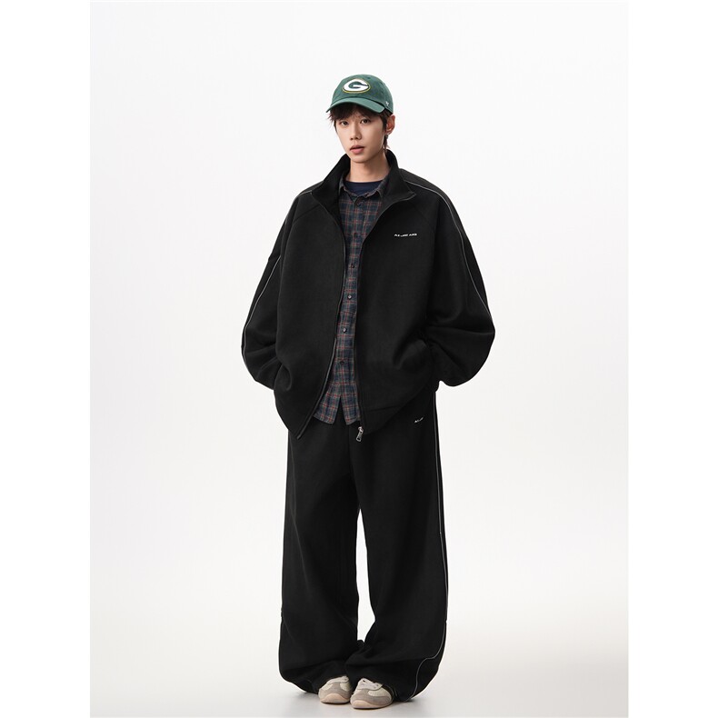 8XL-M反光条运动套装男街舞服休闲外套夹克麂皮绒裤子男TZ106P95,男装T恤,电商D206-1