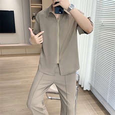 2025夏季新款套装高级感冰丝短袖衬衫休闲透气上衣长裤两件套，男装T恤，星座1206（原A206）
