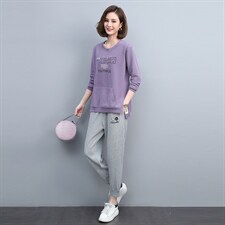 2022春季新款简约休闲舒适时尚圆领宽松显瘦长袖两件套,女装套装/套裙,丽影随形