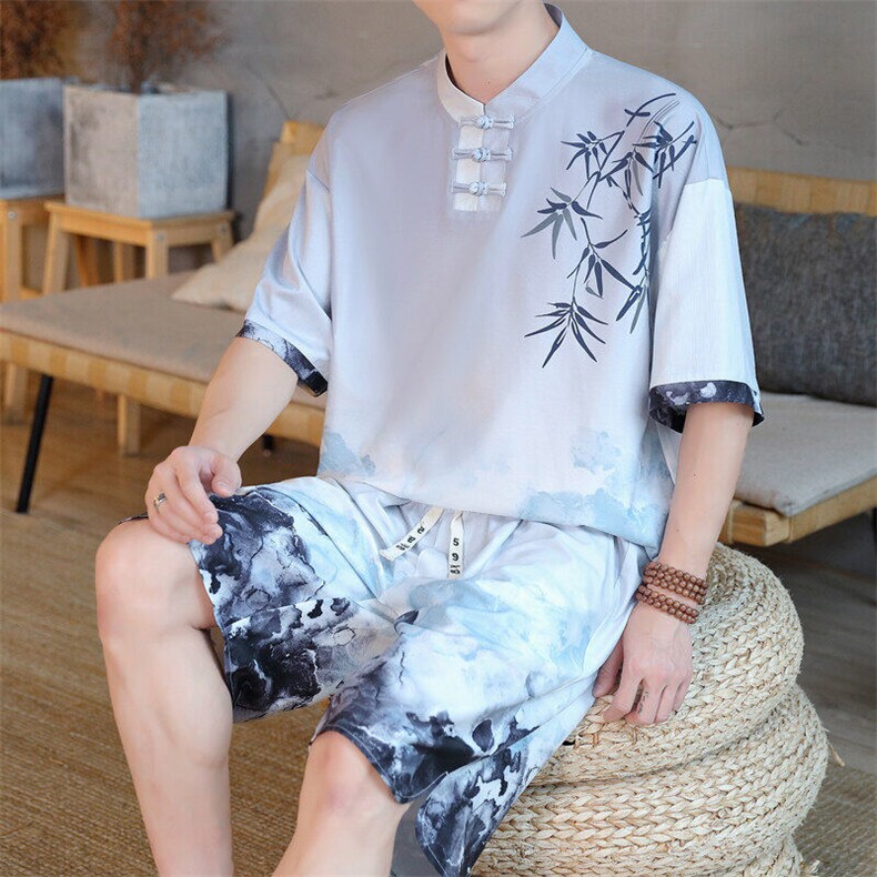 风唐装两件套男装复古盘扣上衣新中式套装,男装休闲套装,星座1206（原A206）