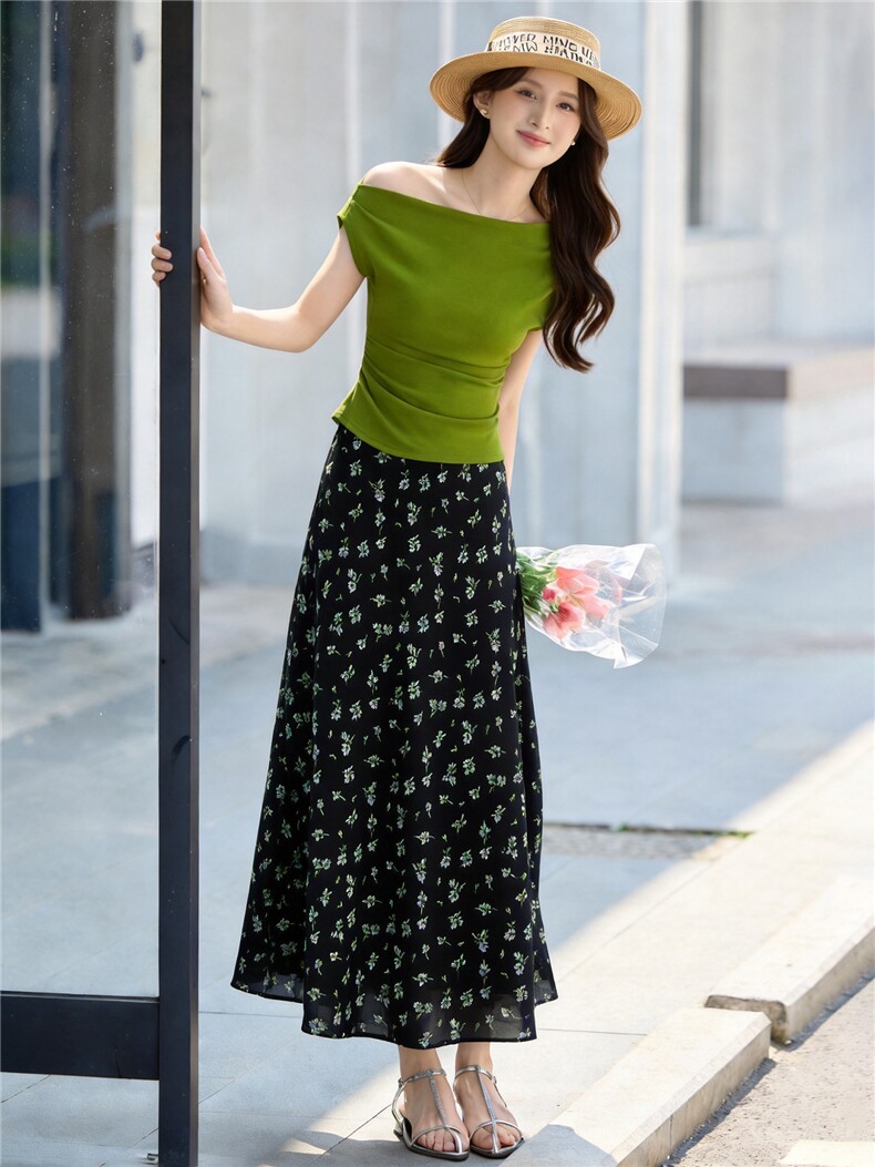 巨好看漂亮两件套装女2026年夏季新款气质显瘦碎花上衣半裙一整套,女装套装/套裙,意芙