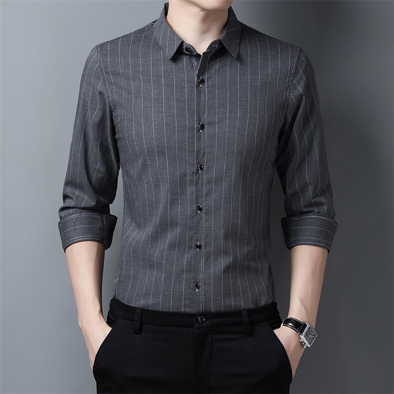YL17508秋季男士衬衫衬衣长袖修身休闲条纹商务P60,男装衬衫,电商B360
