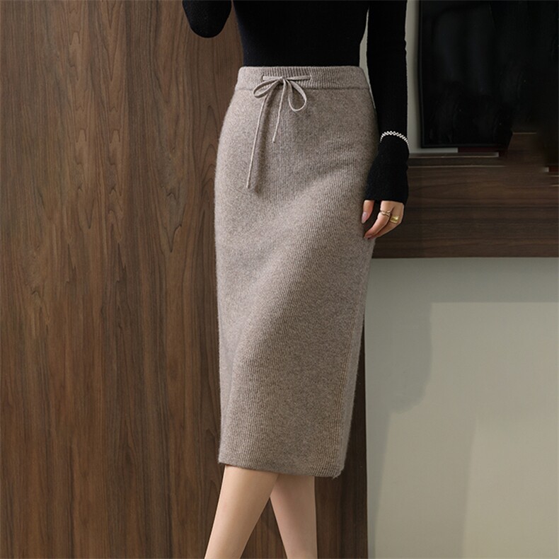 2025年秋季时尚百搭通勤简约休闲元包系带裙，女装半身裙，举月羊绒