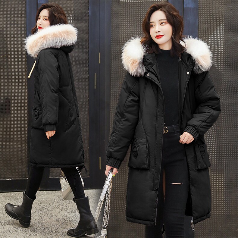 羽绒棉服女2020冬装保暖修身减龄纯色直筒中长款加厚长袖拉链棉衣,女装棉衣/棉服,天丝秀