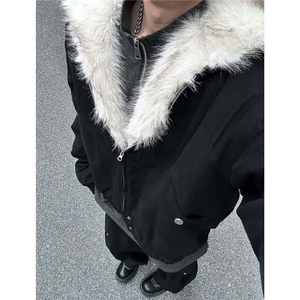 自家图2026冬季棉服座山雕男装痞帅毛领连帽棉衣外套S366P148图片