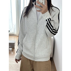 花灰色三条杠开衫外套男秋季高级感条纹卫衣cleanfit美式立领夹克，男装夹克，星座1007（原301D）