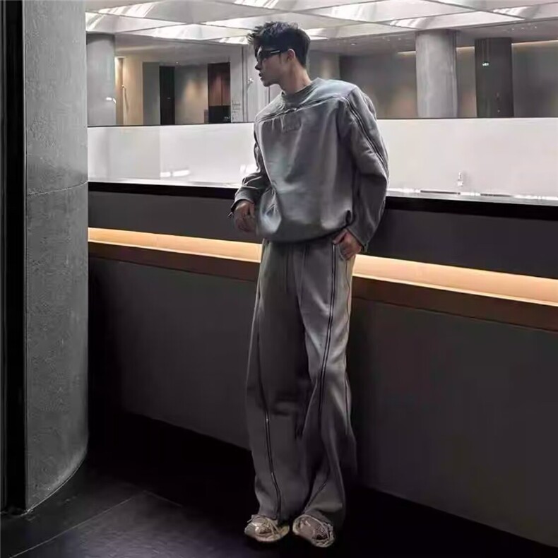 网络图现货百搭圆领简约拉链基础休闲无帽男卫衣RW18-P105,男装卫衣,星座1005-6