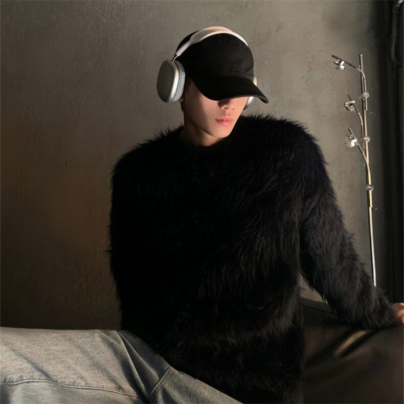 高级氛围感仿水貂毛毛衣男冬季加厚软糯慵懒风宽松圆领针织衫外套，男装针织衫/毛衣，星座601-1