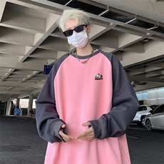 粉色拼深灰袖