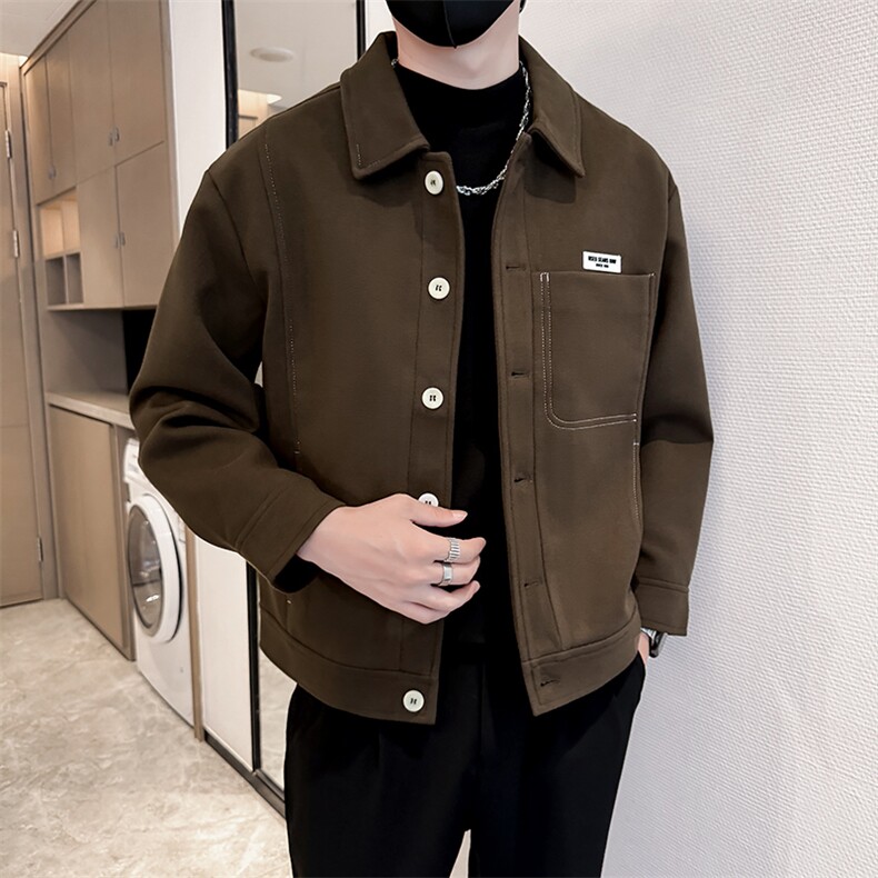 社会小伙高端呢子拼皮宽松韩版外套大衣夹克男A236-JK0813-P130,男装夹克,电商A236