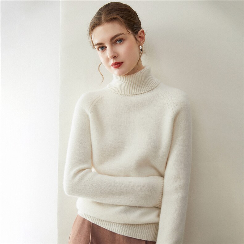 2025秋冬百搭时尚加厚插肩高翻领针织衫，女装羊绒衫，米乐羊绒