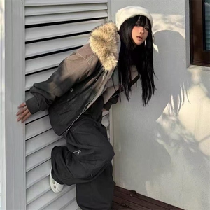 现货重磅boxy短款棉衣座山雕大毛毛领男女棉服水洗工装厚外套图片