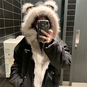 A592-P118 麂皮绒猫耳座山雕棉服2025冬季新款美式加厚棉衣外套潮图片