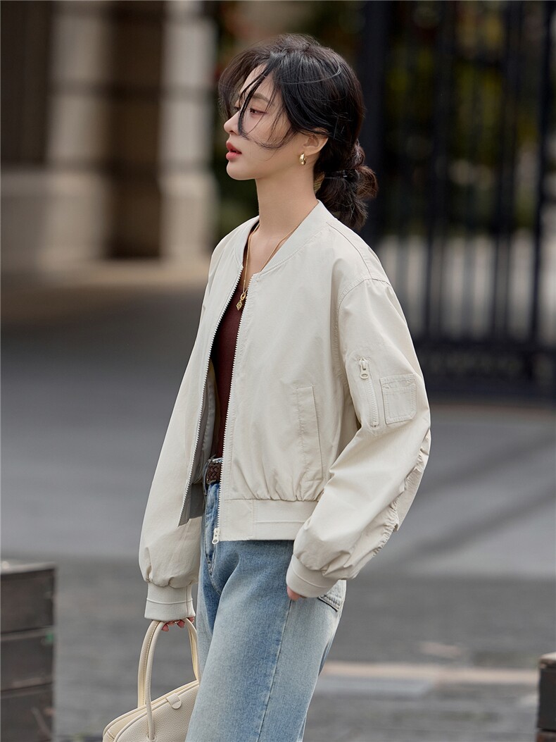 美式复古秋季新款廓形飞行夹克女款2026短款设计感短款拉链短外套,女装短外套,梦懿尔