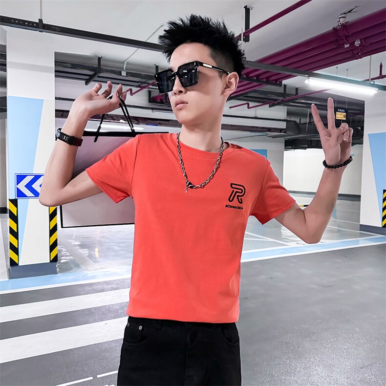 2024夏社会小伙字母刺绣短袖T恤男修身T3C301-T8038-P38,男装T恤,电商C301