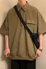 T6069/P35夏季简约短袖衬衫男设计感小众工装衬衣polo衫宽松T恤男，男装Polo衫，电商A141