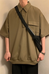 T6069/P35夏季简约短袖衬衫男设计感小众工装衬衣polo衫宽松T恤男图片