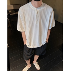 图老钱风亨利领设计肌理感夏季潮流短袖T恤男士半袖P35，男装T恤，电商C306-1