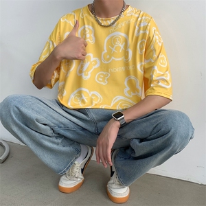 新款上衣宽松短袖T恤日韩系小熊印花INS男女半截袖体桖 T584-P22图片